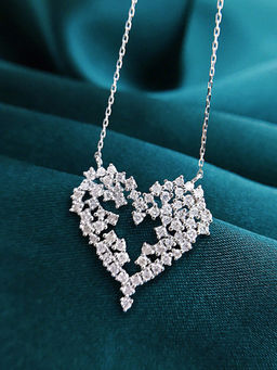 Designs & You - Silver Plated American Diamond Studded Heart Shaped Necklace