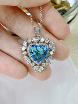 Designs & You - Blue Silver Plated Heart Shaped Necklace