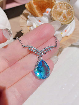 Designs & You - Blue Silver Plated Cubic Zirconia Studded Contemporary Shaped Necklace