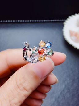 Designs & You - Womens Multi-Color Silver Plated American Diamond Studded Adjustable Ring