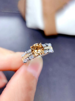 Designs & You - Beige Silver Plated Cubic Zirconia Studded Adjustable Ring