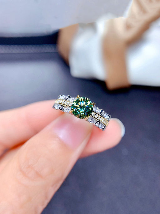 Designs & You Green Silver Plated Cubic Zirconia Studded Adjustable Ring