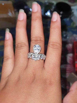 Designs & You - White Silver Plated American Diamond Stone Studded Adjustable Ring