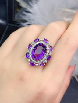 Designs & You - Purple Silver Plated Cubic Zirconia Stone Studded Adjustable Ring