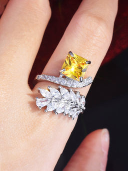 Designs & You - Yellow Silver Plated Cubic Zirconia Stone Studded Adjustable Ring