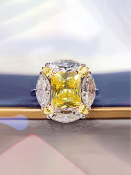 Designs & You - Womens Silver Plated Yellow Crystal Stone Studded Ring