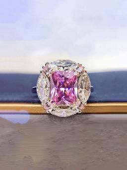 Designs & You - Womens Silver Plated Pink Crystal Stone Studded Ring