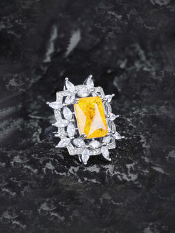 Designs & You - Yellow Silver Plated Cubic Zirconia Studded Adjustable Ring