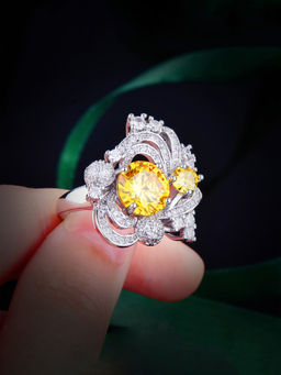 Designs & You - Yellow Silver Plated Cubic Zirconia Studded Adjustable Ring