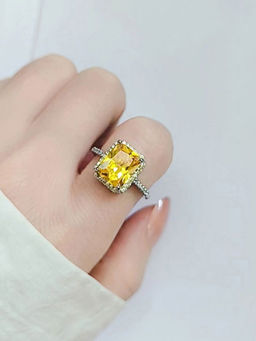 Designs & You - Yellow Silver Plated Cubic Zirconia Studded Adjustable Ring