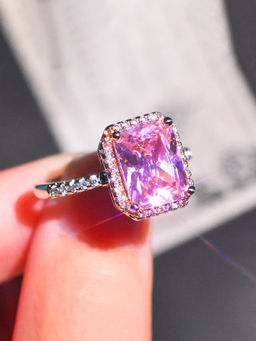 Designs & You - Pink Silver Plated Cubic Zirconia Studded Adjustable Ring