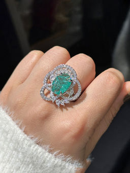 Designs & You - Green Silver Plated Cubic Zirconia Stone Studded Adjustable Ring