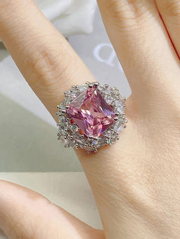 Designs & You - Pink Silver Plated Cubic Zirconia Stone Studded Adjustable Ring