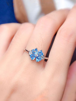 Designs & You - Blue Silver Plated Cubic Zirconia Studded Adjustable Ring