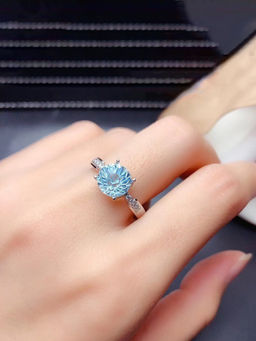 Designs & You - Blue Silver Plated Cubic Zirconia Stone Studded Adjustable Ring
