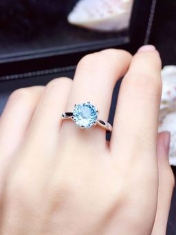 Designs & You - Blue Silver Plated Cubic Zirconia Stone Studded Adjustable Ring