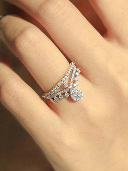 Designs & You - White Silver Plated Cubic Zirconia Studded Adjustable Ring