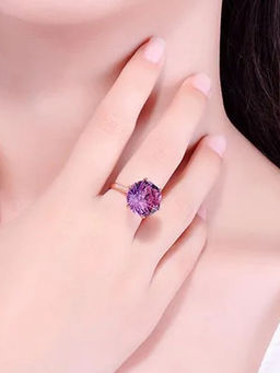 Designs & You - Purple Rose Gold Plated American Diamond Studded Adjustable Ring