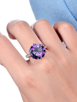 Designs & You - Purple Silver Plated Crystals Studded Anti Tarnish Adjustable Ring