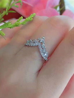 Designs & You - White Silver Plated Crystals Studded Anti Tarnish Adjustable Ring