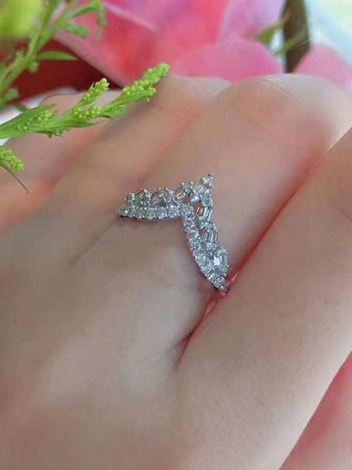 Designs & You White Silver Plated Crystals Studded Anti Tarnish Adjustable Ring