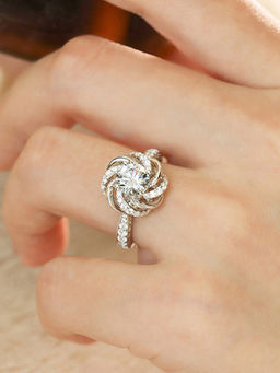 Designs & You - White Silver Plated Crystal Stone Studded Anti Tarnish Adjustable Ring