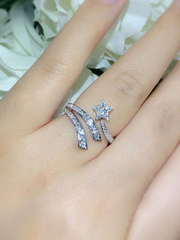 Designs & You - White Silver Plated Cubic Zirconia Studded Adjustable Ring
