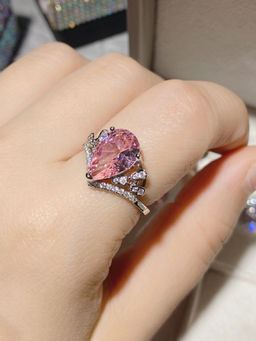 Designs & You - Pink Silver Plated American Diamond Studded Adjustable Ring