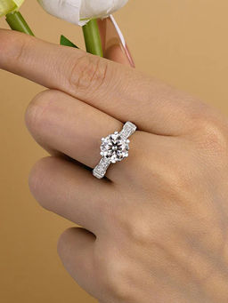 Designs & You - White Silver Plated American Diamond Stone Studded Ring