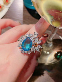 Designs & You - Multi-Color Silver Plated American Diamond Studded Adjustable Ring