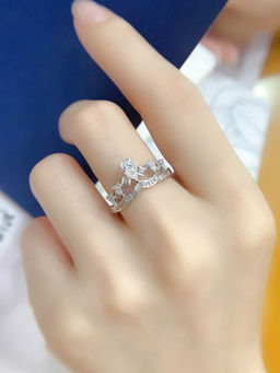 Designs & You - White Silver Plated Cubic Zirconia Stone Studded Adjustable Ring