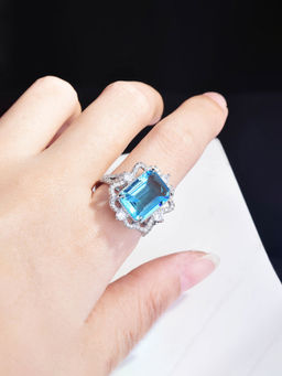 Designs & You - Blue Silver Plated Cubic Zirconia Studded Ring