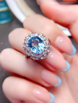 Designs & You - Blue Silver Plated Cubic Zirconia Studded Adjustable Ring