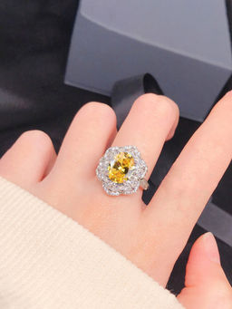 Designs & You - Yellow Silver Plated Cubic Zirconia Studded Ring
