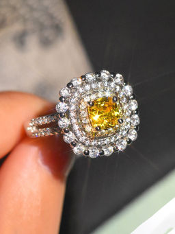 Designs & You - Yellow Silver Plated Cubic Zirconia Studded Adjustable Ring