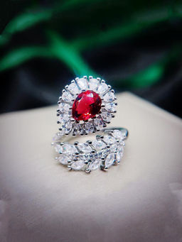 Designs & You - Red Silver Plated Cubic Zirconia Studded Ring