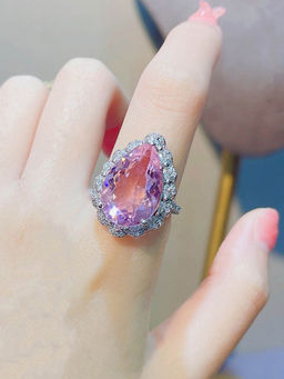 Designs & You - Pink Silver Plated Cubic Zirconia Stone Studded Ring