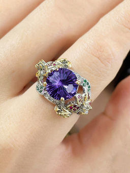 Designs & You - Silver Plated Purple CZ Studded Ring