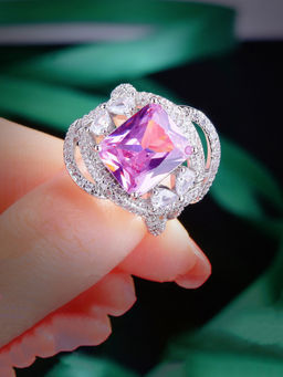 Designs & You - Pink Sliver Plated Cubic Zirconia Studded Ring
