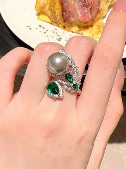 Designs & You - Green Sliver Plated Cubic Zirconia Studded Adjustable Ring