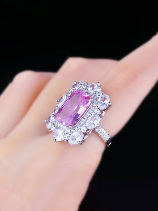 Designs & You Pink Silver Plated Cubic Zirconia Stone Studded Adjustable Ring