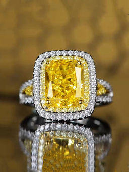 Designs & You - Yellow Silver Plated Cubic Zirconia Stone Studded Adjustable Ring
