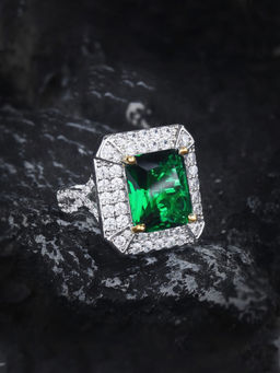 Designs & You - Green Silver Plated Cubic Zirconia Stone Studded Ring