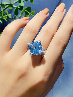 Designs & You - Blue Silver Plated Crystals Stone Studded Adjustable Ring