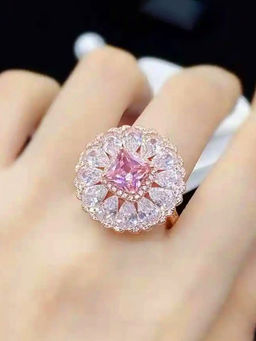 Designs & You - Pink Rose Gold Plated American Diamond Stone Studded Ring