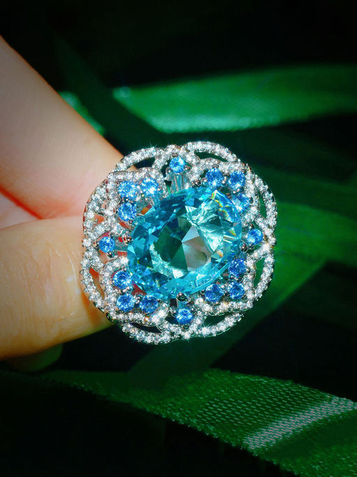 Designs & You Blue Silver Plated Stone Studded Adjustable Ring