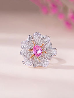Designs & You - Pink Silver Plated Cubic Zirconia Studded Ring