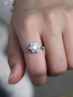 Designs & You - White Silver Plated Cubic Zirconia Studded Adjustable Ring