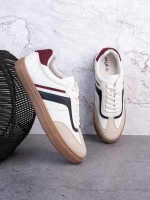 Buy Styli Mens White Pu Color Block Rubber Sole Lace Up Sneakers - Image 1