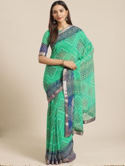 Akhilam - Green Embellished Saree With Unstitched Blouse